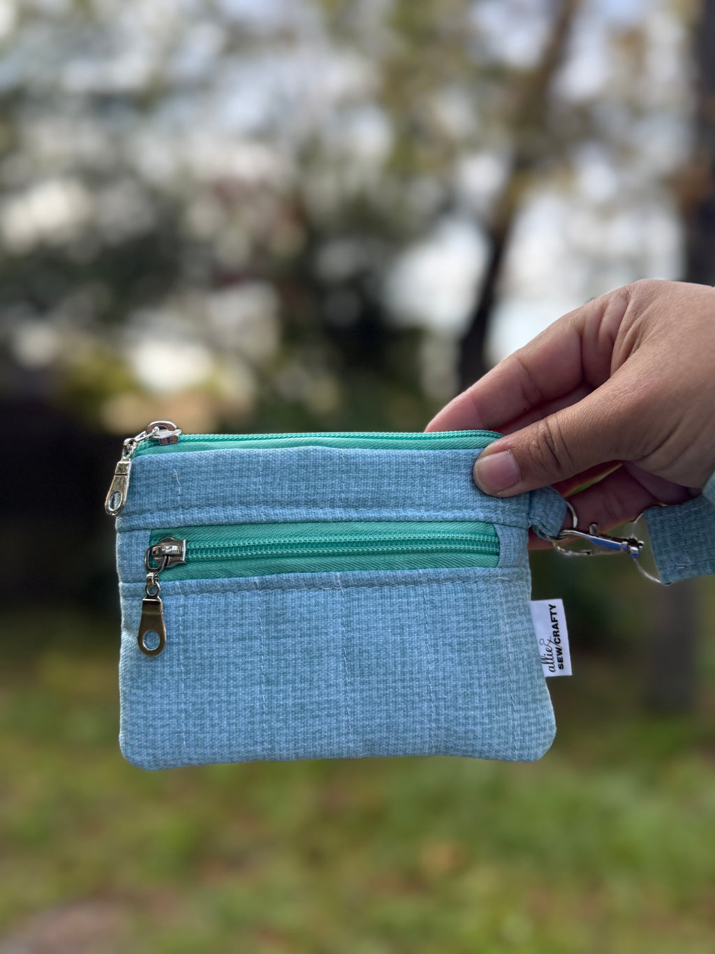 Mint Double Zipper Wristlet Wallet