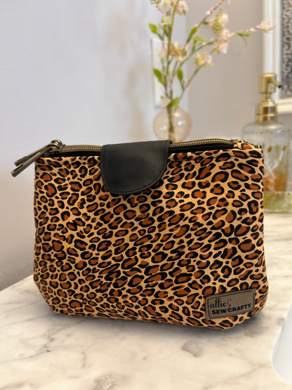 Cheetah Print Gigi Dual Zipper Pouch - Medium