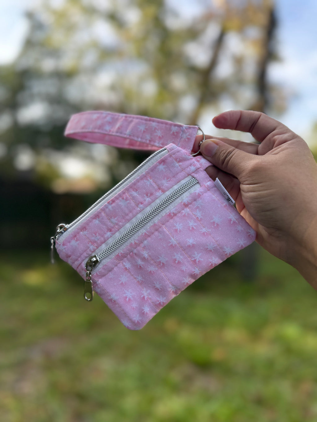 Double Zipper Wristlet Wallet pink snow