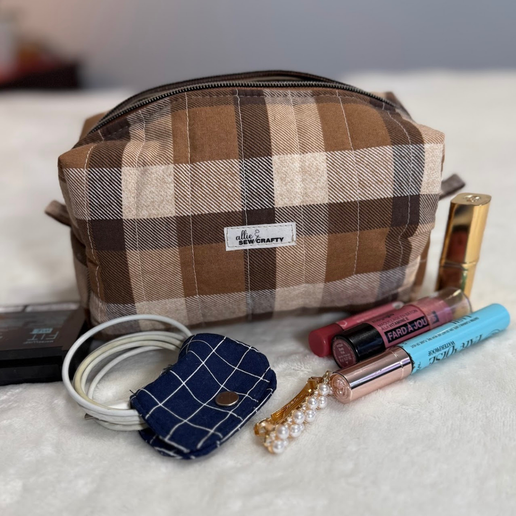 Brown Checker Boxy Makeup Pouch *Limited Edition*
