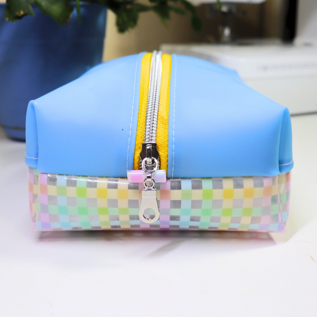 Blue Clear Travel Pouch - Gingham Design