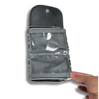 Small Two In One Dual Zipper Pouch - Black Grey Chevron
