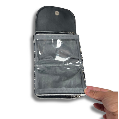 Mini Black - Gray Dual Zipper Pouch with Clear Lining