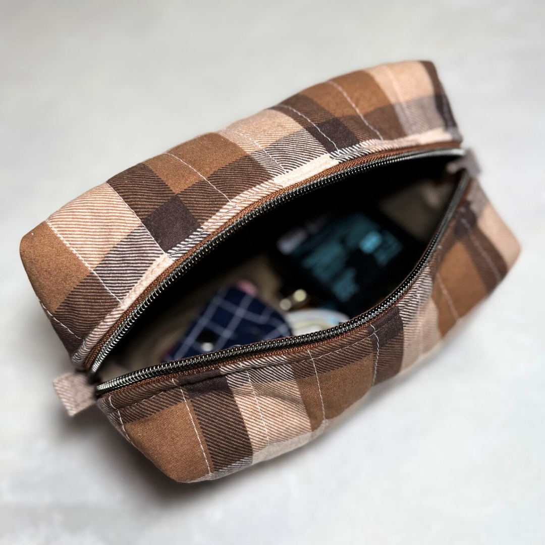 Brown Checker Boxy Makeup Pouch *Limited Edition*