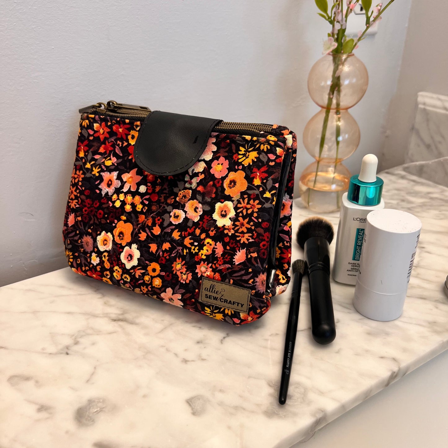 Fall Flowers Dual Zipper Pouch - Medium