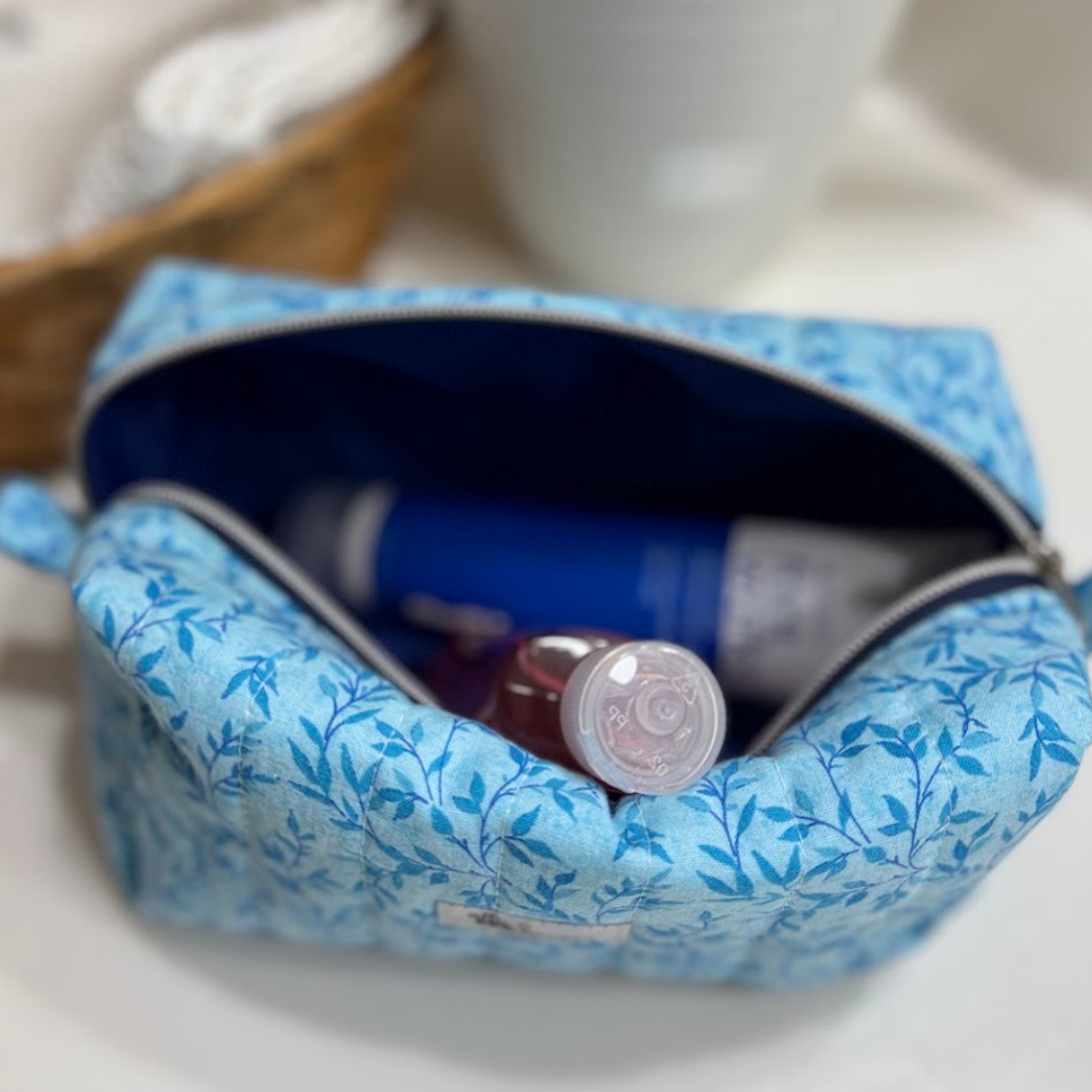 Blue Vines Quilted Boxy Cosmetic Pouch *Limited Edition*