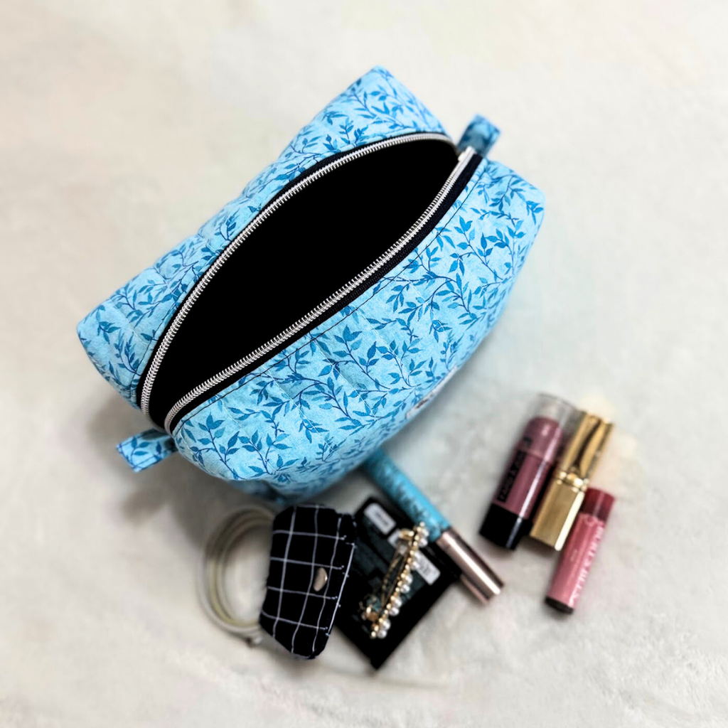 Blue Vines Quilted Boxy Cosmetic Pouch *Limited Edition*
