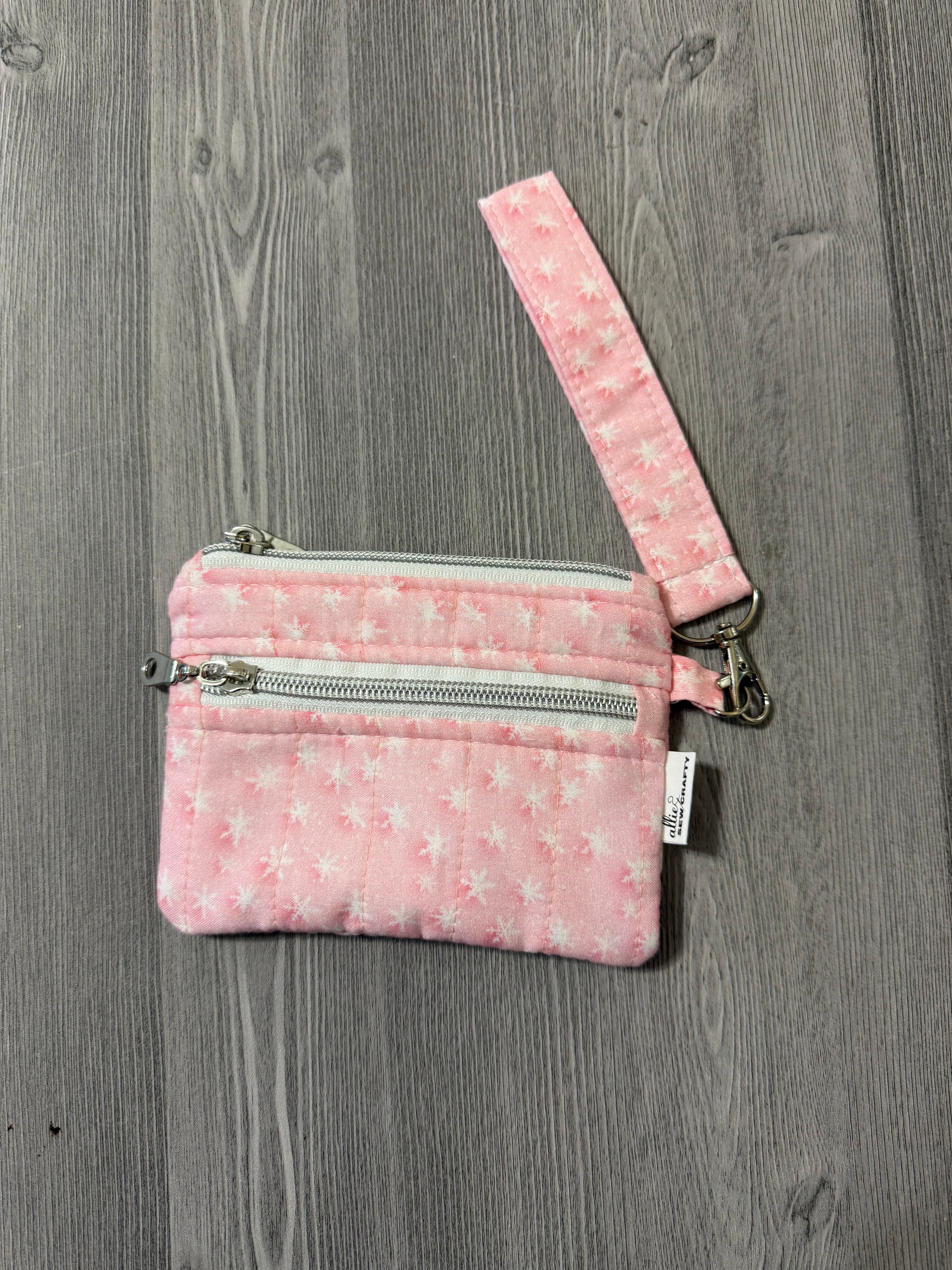 Double Zipper Wristlet Wallet pink snow