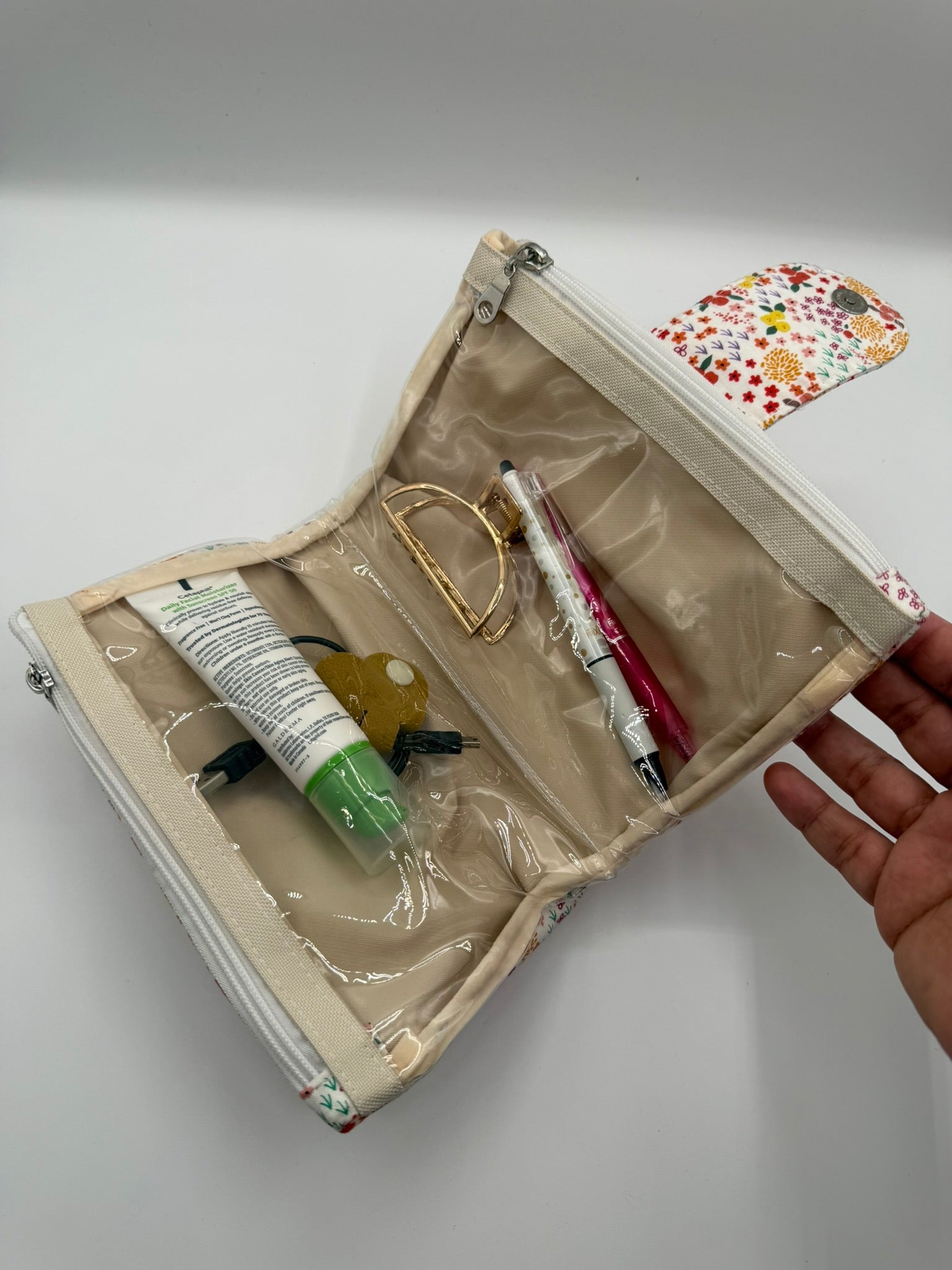 Tiny Orange Flowers MD Dual Zipper - Two in One Pouch