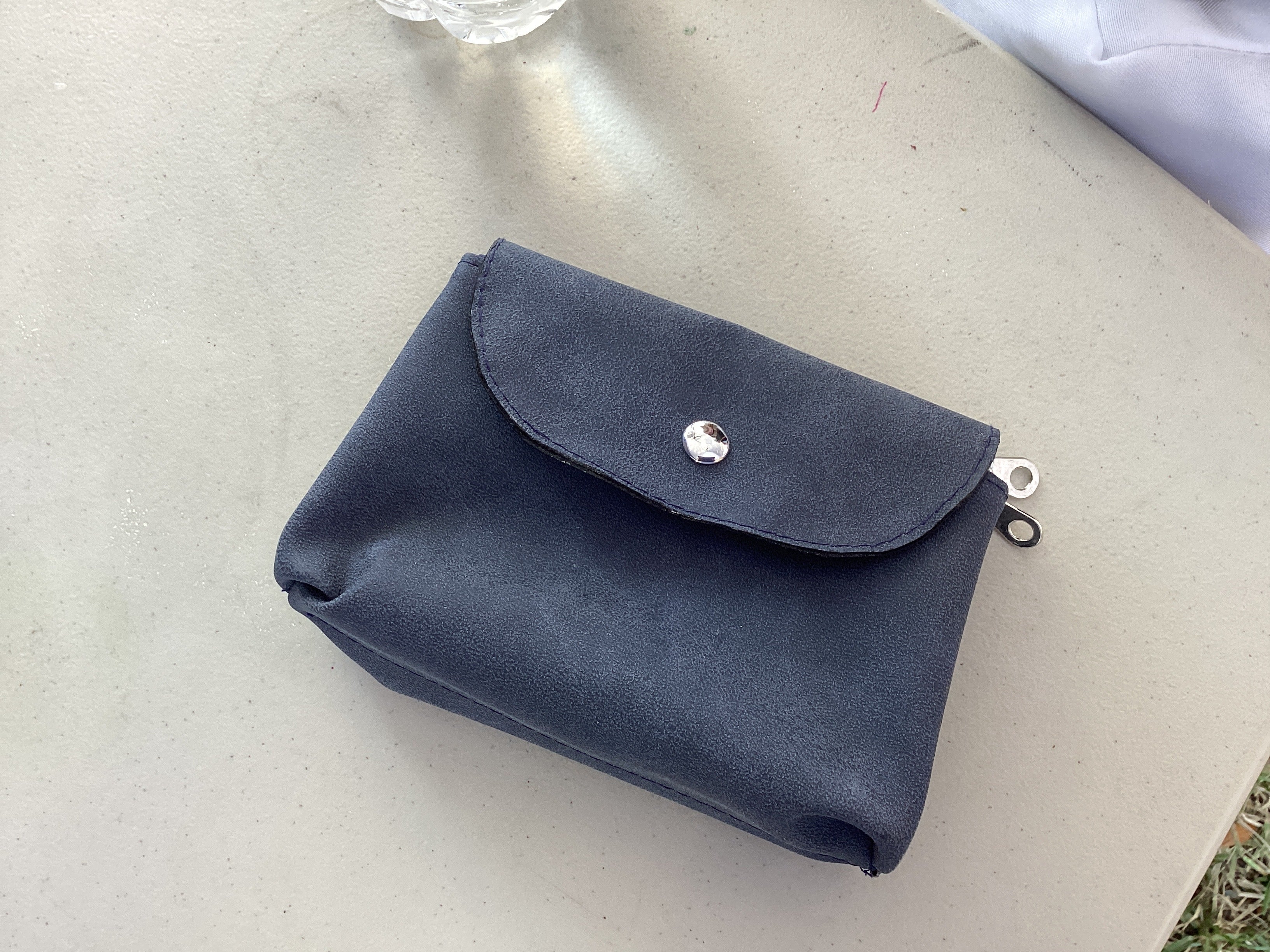 Navy SM Dual Zipper Pouch In Vegan Leather
