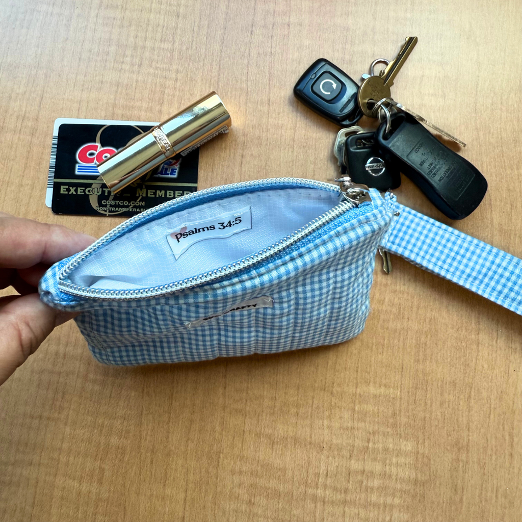 Blue Gingham Keychain Wallet