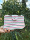 Dual Zipper Pouch - MD Pink and Green Stripes