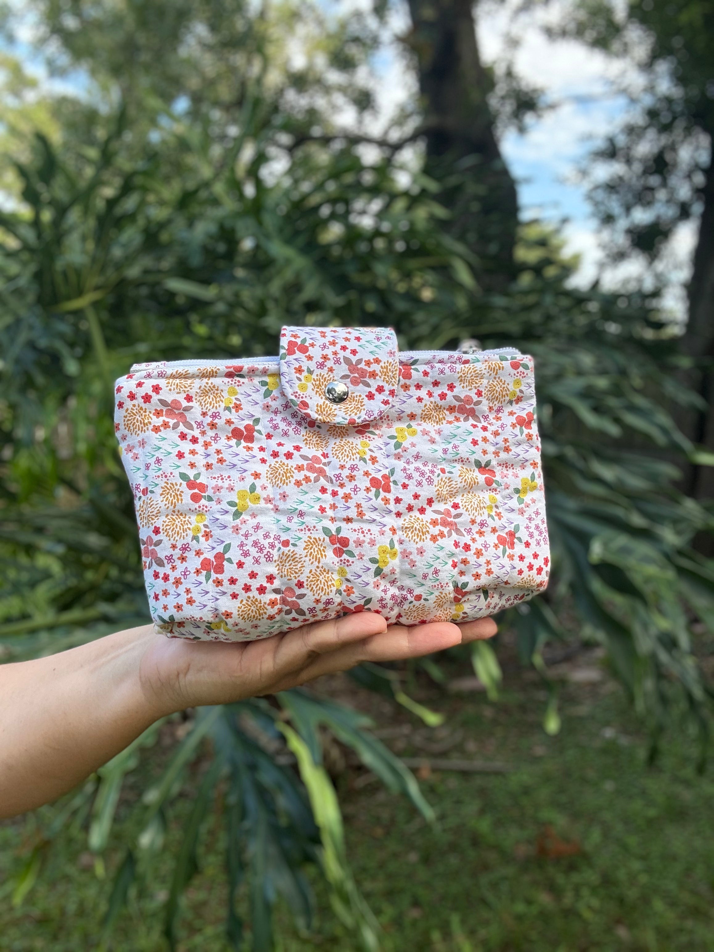 Tiny Orange Flowers MD Dual Zipper - Two in One Pouch