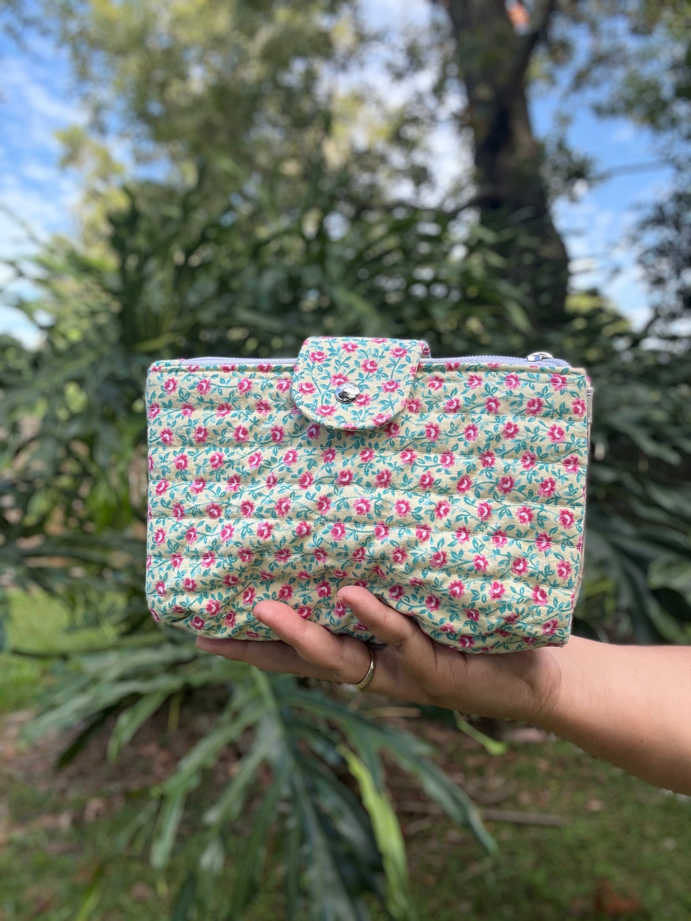 MD Vintage Rose Flowers Dual Zipper - Two in One Pouch