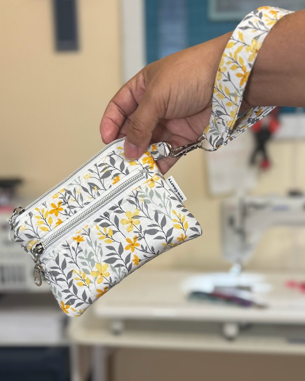 Double Zipper Wristlet Wallet Yellow and Gray