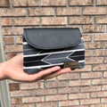 Small Two In One Dual Zipper Pouch - Black Grey Chevron