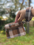 Double Zipper Wristlet Wallet Brown Checker