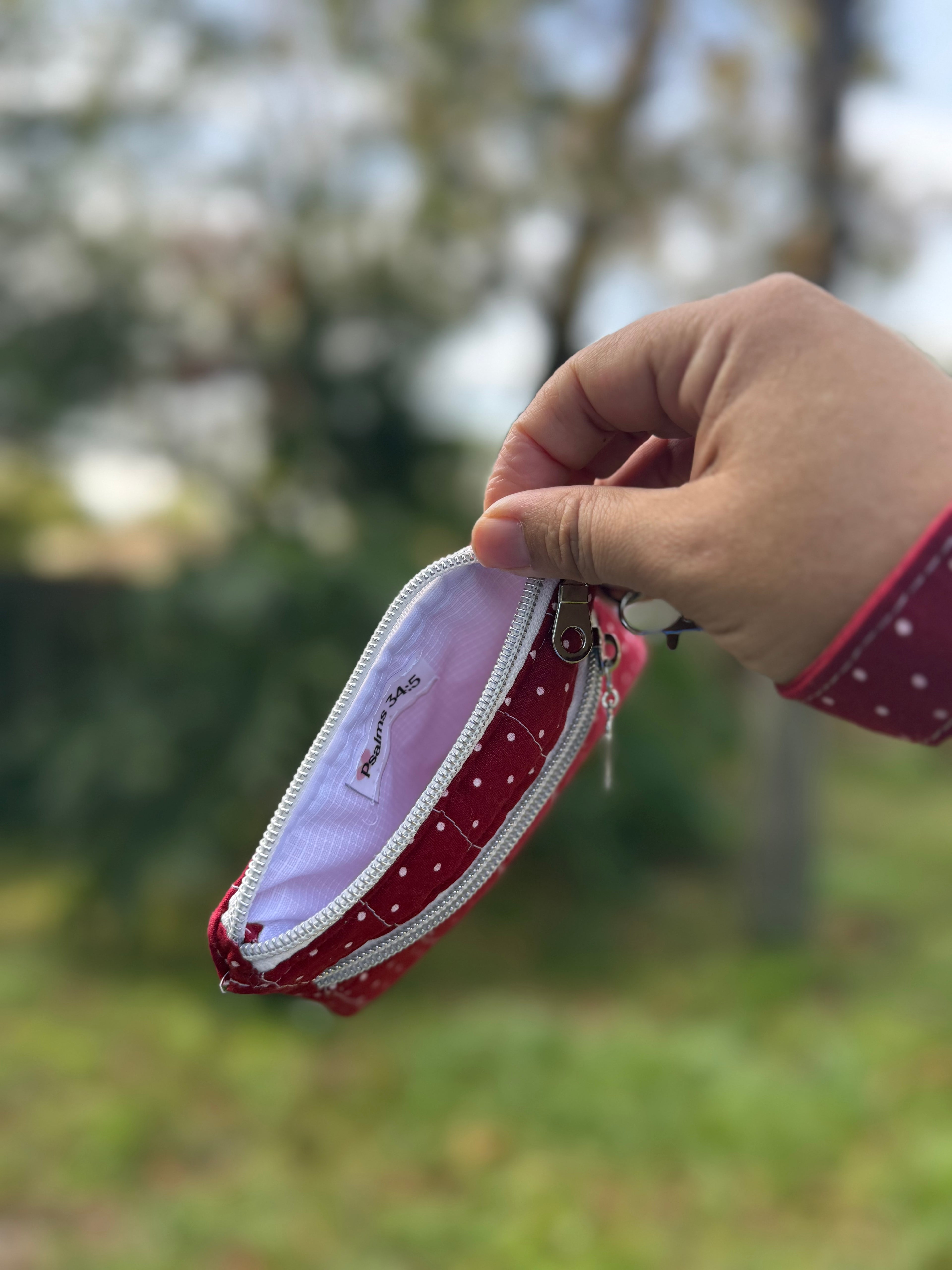 Red White Polka Dots Double Zipper Wristlet Wallet