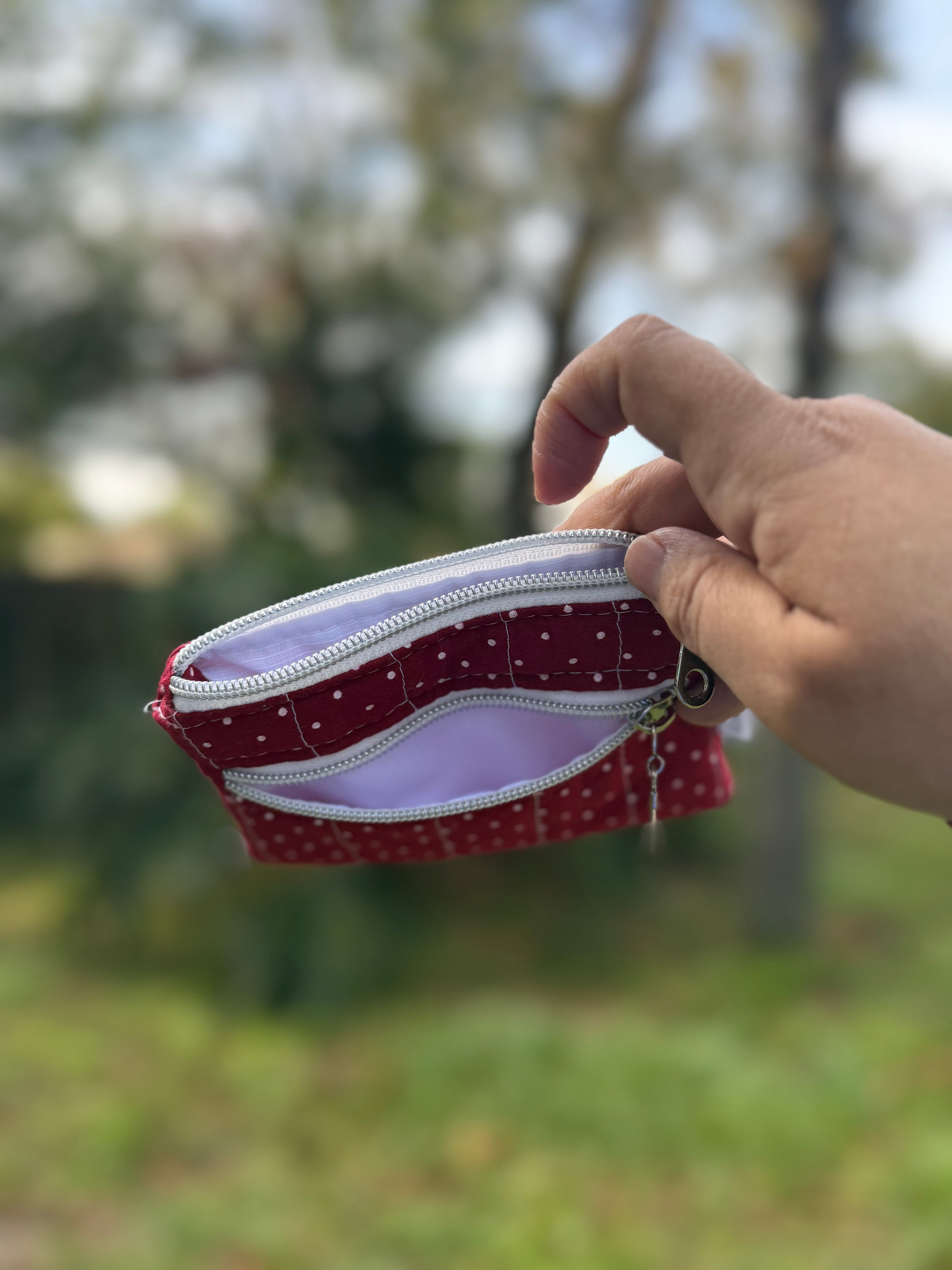 Red White Polka Dots Double Zipper Wristlet Wallet