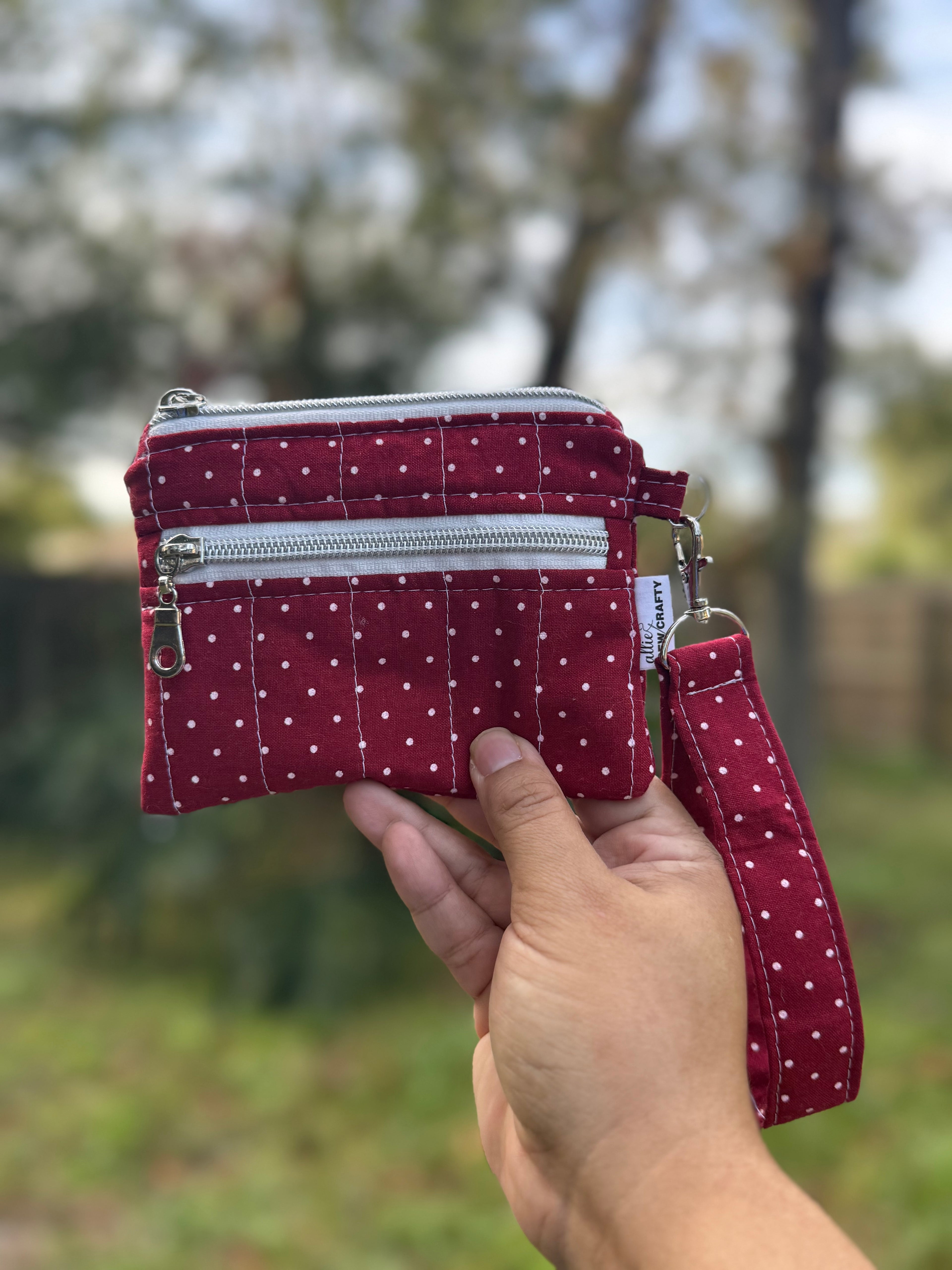 Red White Polka Dots Double Zipper Wristlet Wallet