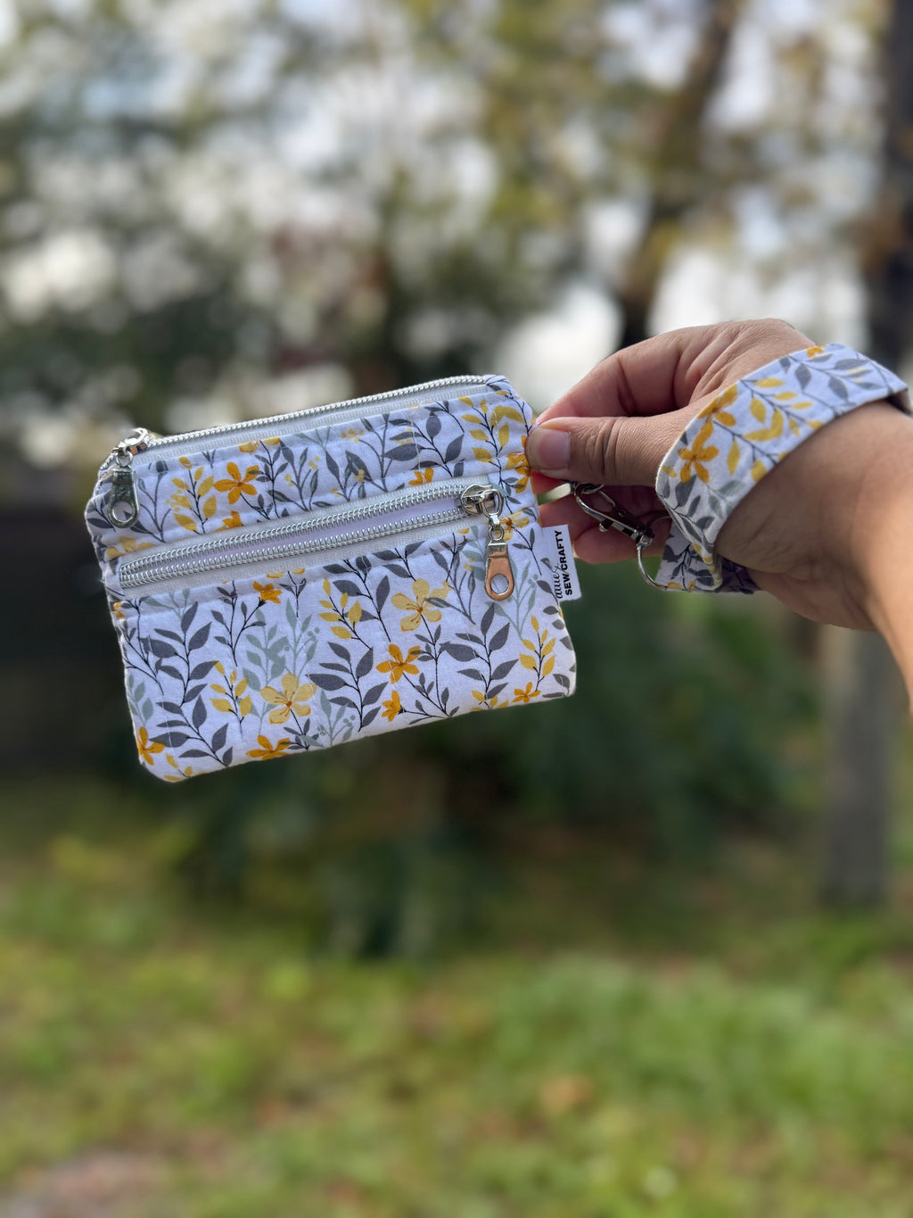 Double Zipper Wristlet Wallet Yellow and Gray