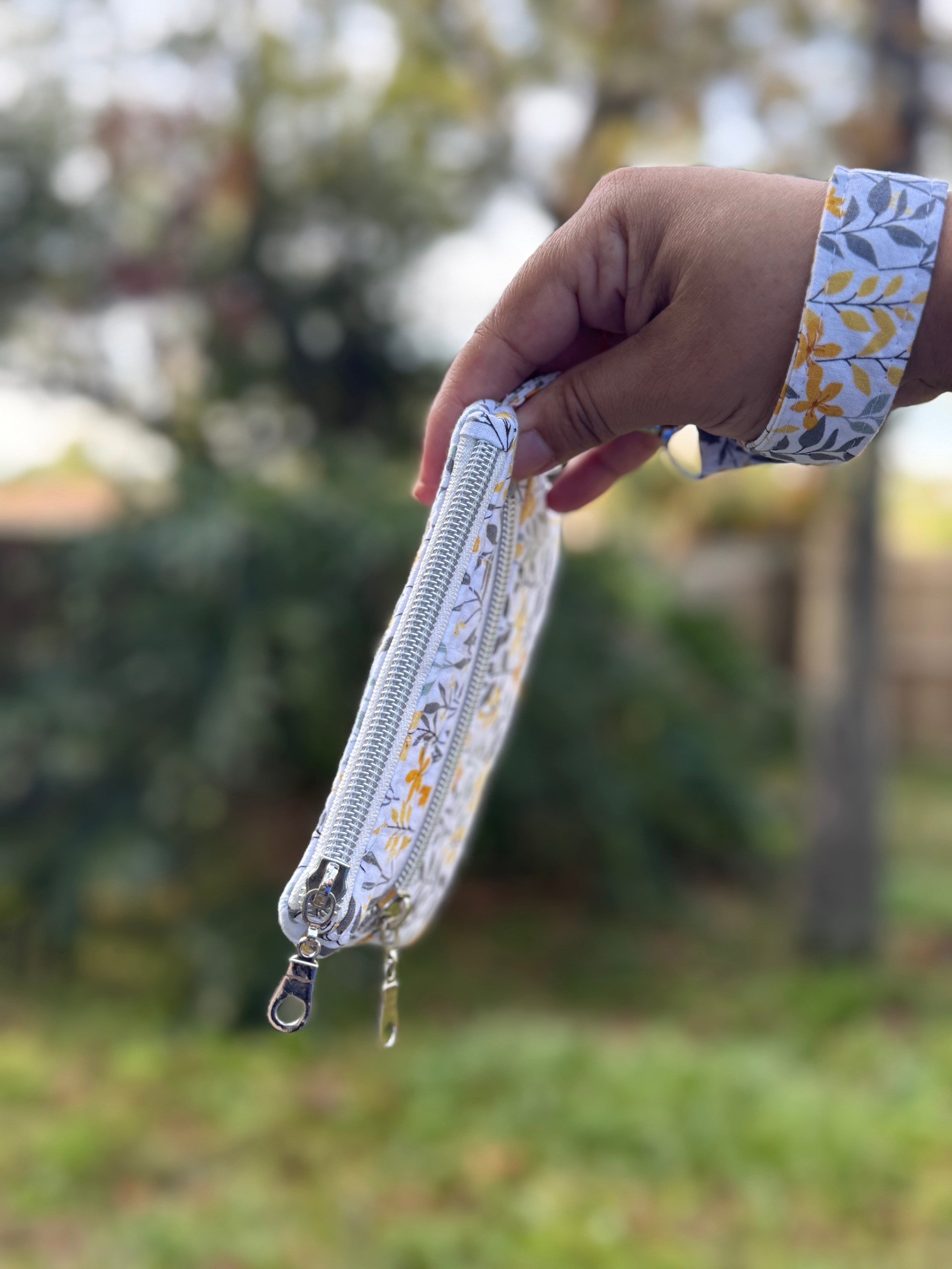 Double Zipper Wristlet Wallet Yellow and Gray