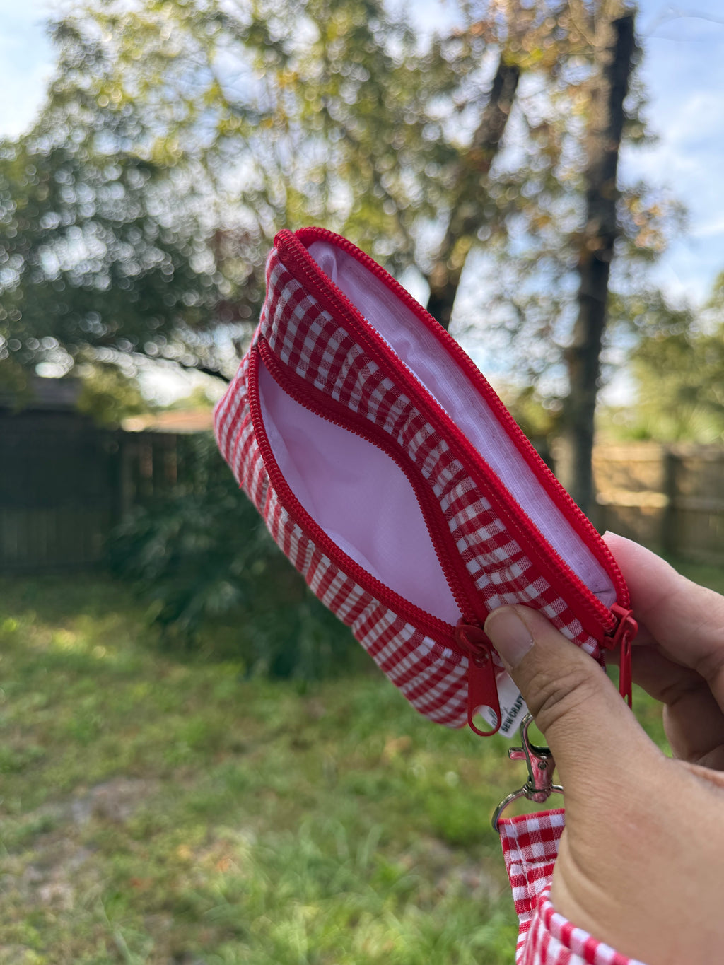 Double Zipper Wristlet Wallet Red Gingham