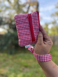 Double Zipper Wristlet Wallet Red Gingham