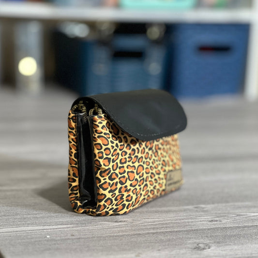 Mini Cheetah Dual Zipper Pouch with Clear Lining