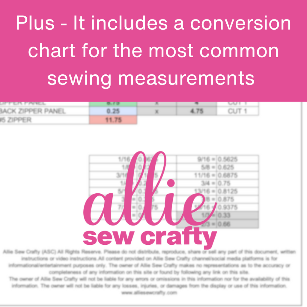 conversion chart for the most common sewing measurements