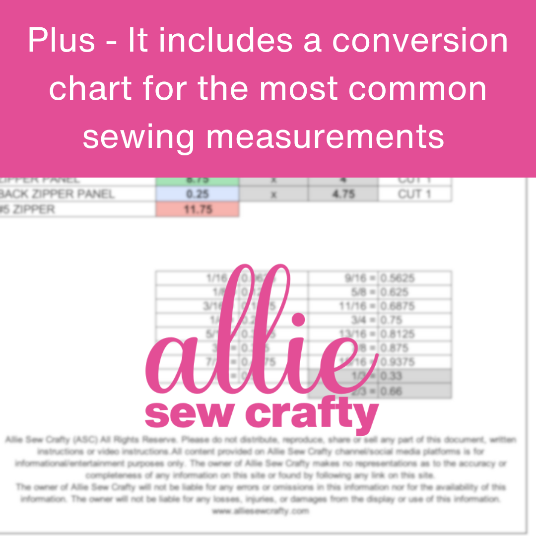 conversion chart for the most common sewing measurements