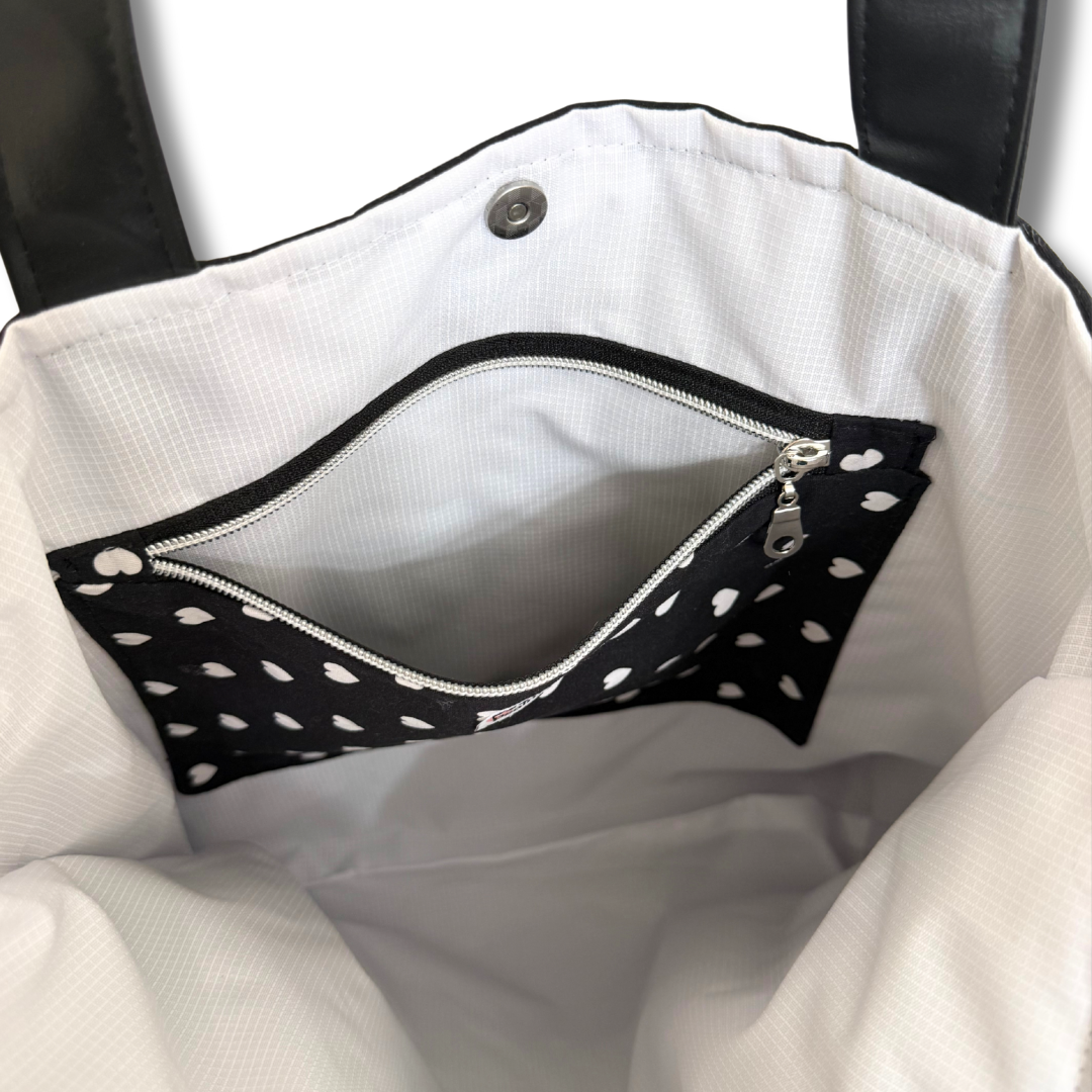 Black & White Quilted Tote | Minimalist Love Pattern Shoulder Bag | Everyday Carry