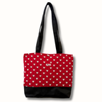 Red & White Heart Print Quilted Tote Bag | Faux Leather Base & Shoulder Straps