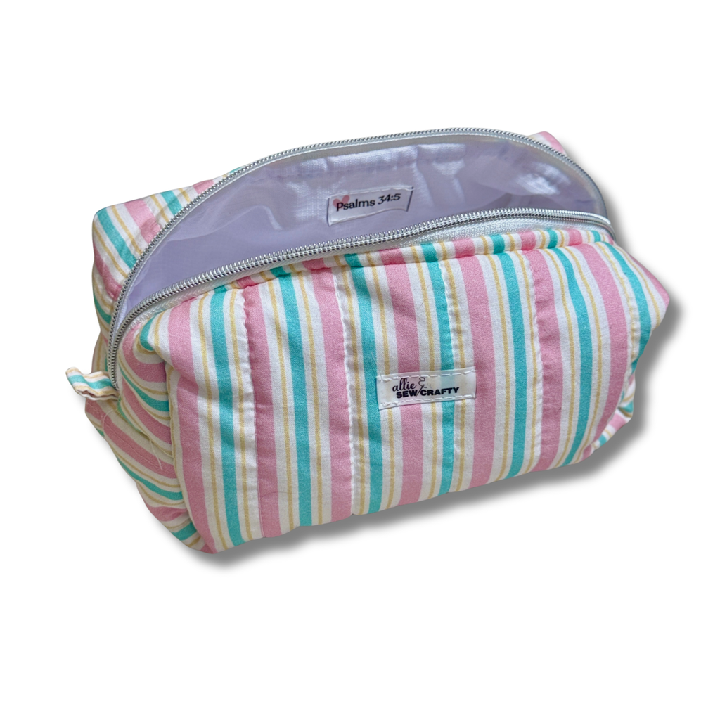 Pink and Green Boxy Cosmetic Pouch
