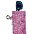 Plum heathered pouch with black sunglasses in a white background