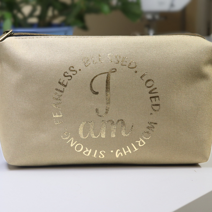 Inspirational Cosmetic Khaki Pouch Water-Resistant