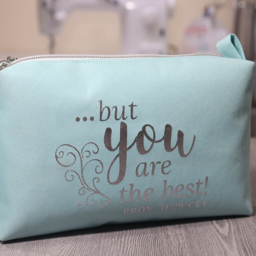 light blue makeup pouch waterproof proverbs 31:29