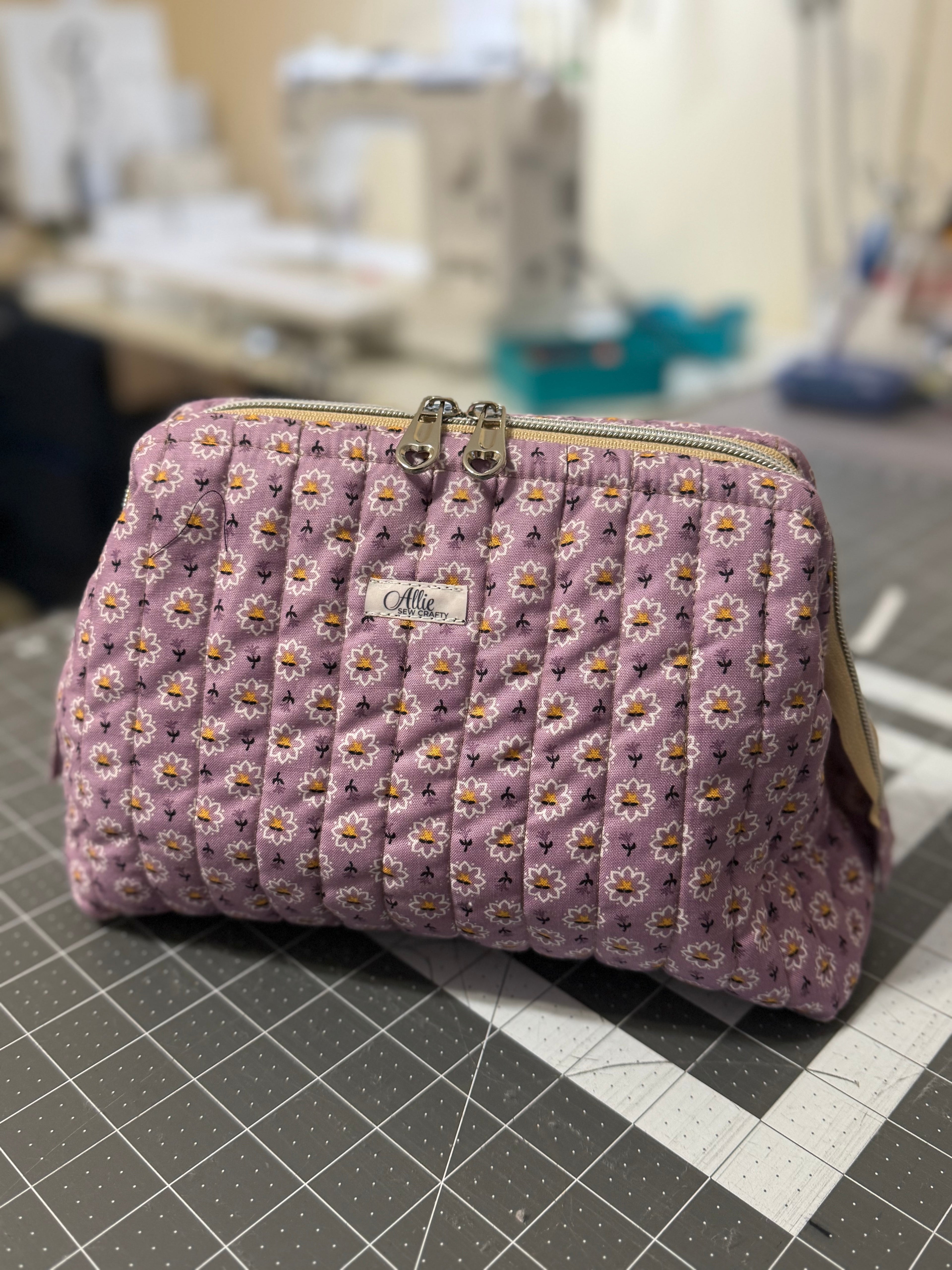 Lilac Yellow Flowers Wide Opening Boxy Pouch