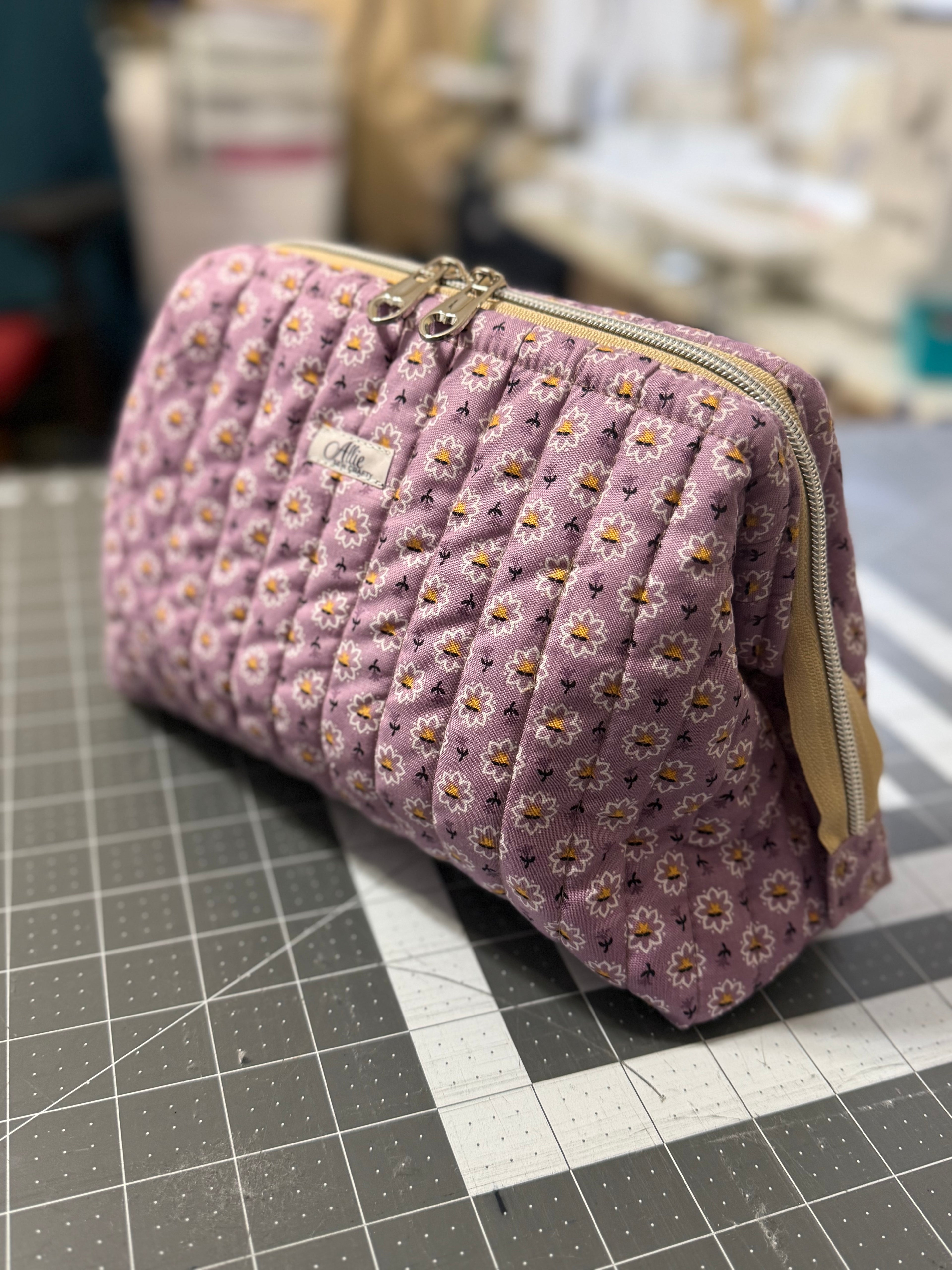 Lilac Yellow Flowers Wide Opening Boxy Pouch