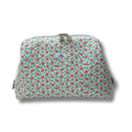 Floral patterned pouch with a visible brand logo on a white background