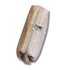 Closed Solid Heathered Beige smooth Full View Pouch, angled view beige zipper with two silver zipper pulls