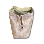 Open Solid Heathered Beige smooth Full View Pouch, standing upright on its own, empty