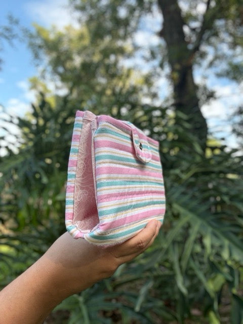 Dual Zipper Pouch - MD Pink and Green Stripes