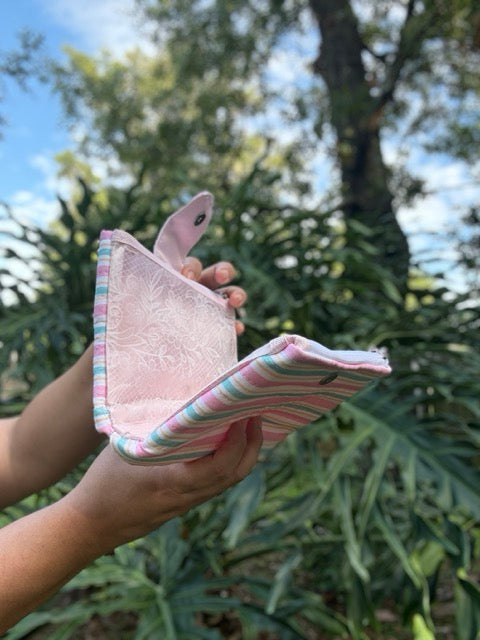 Dual Zipper Pouch - MD Pink and Green Stripes