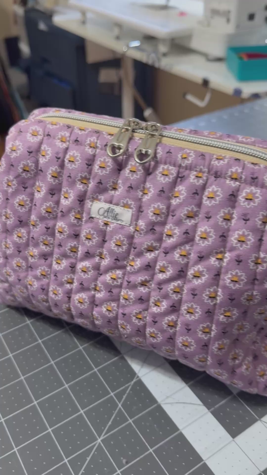 Lilac Yellow Flowers Wide Opening Boxy Pouch