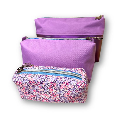 Water Resistant Pouches Set (3 Pieces) Lilac with Flowers