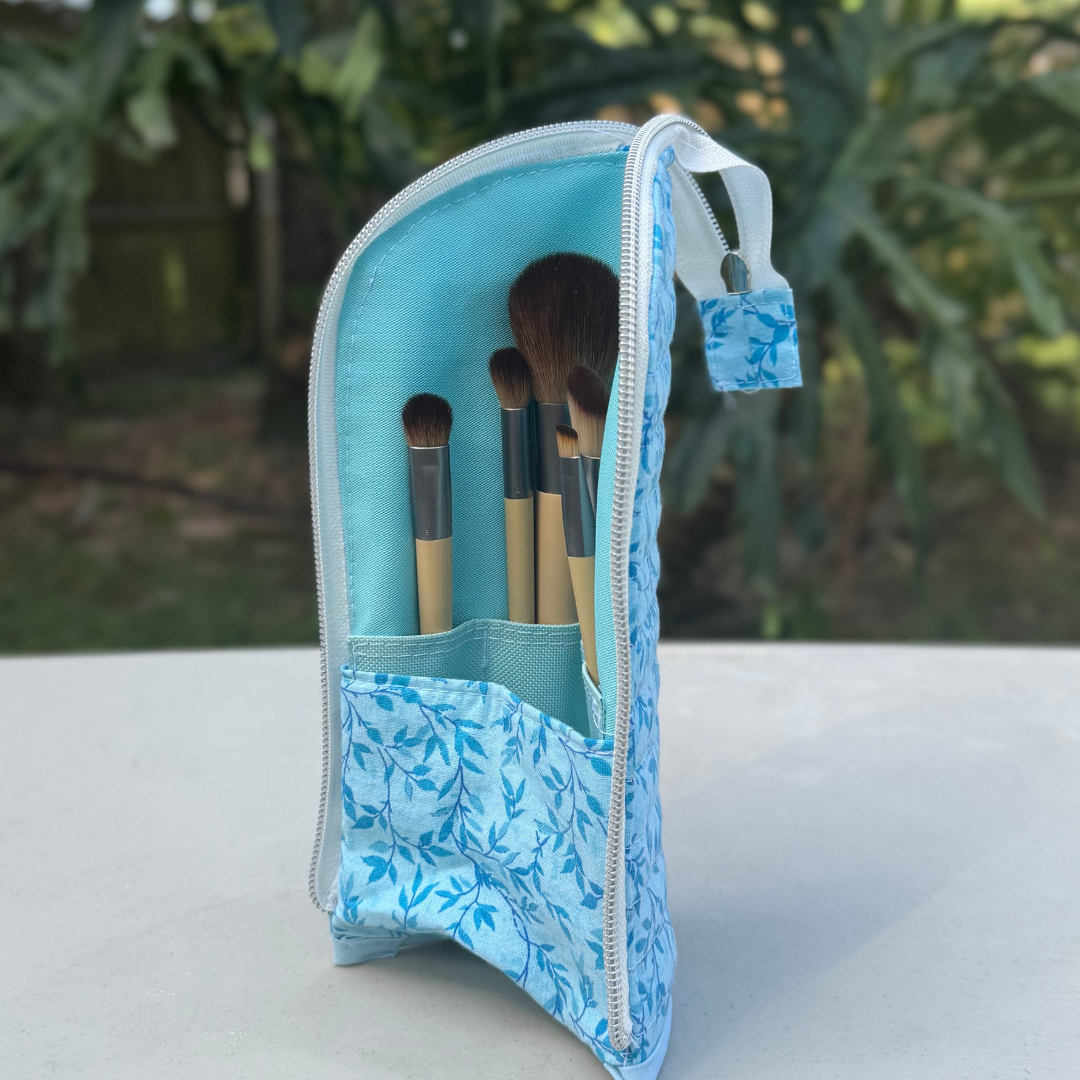 Standing Brush & Pencil Case - Blue Vines