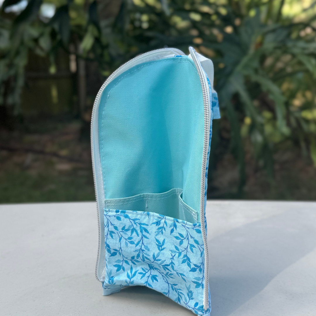 Standing Brush & Pencil Case - Blue Vines