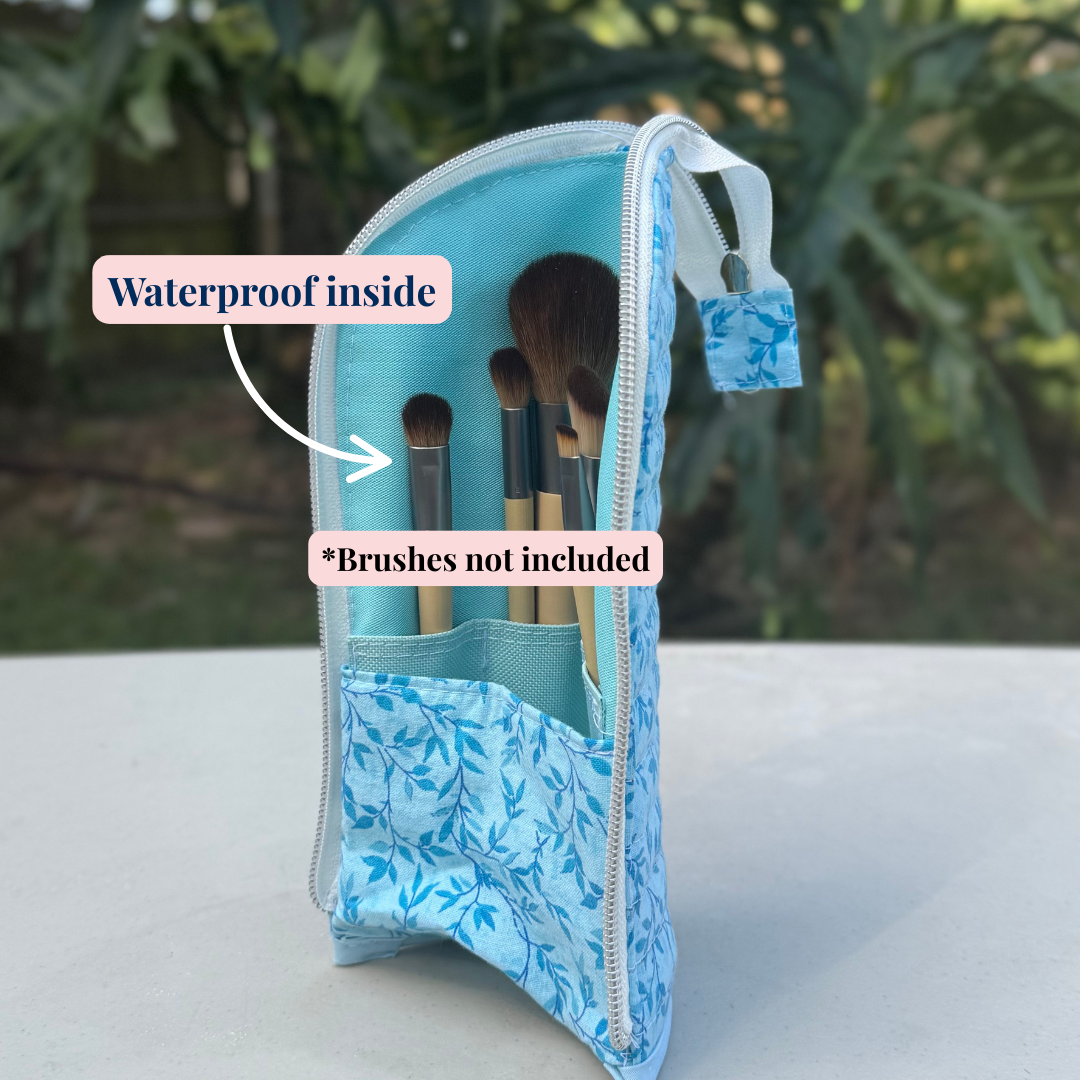 Standing Brush & Pencil Case - Blue Vines